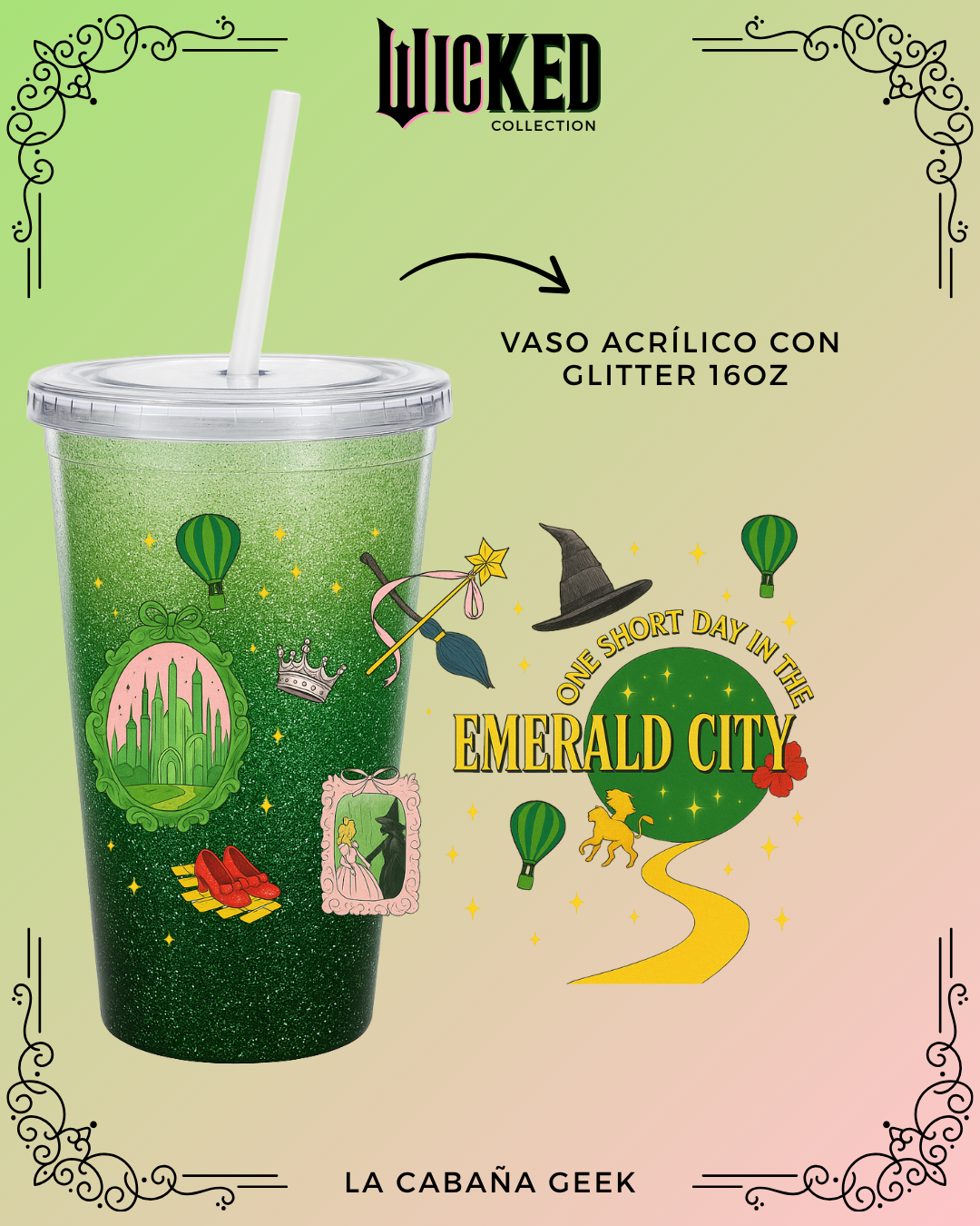 Vaso acrílico Glitter 16oz - Wicked