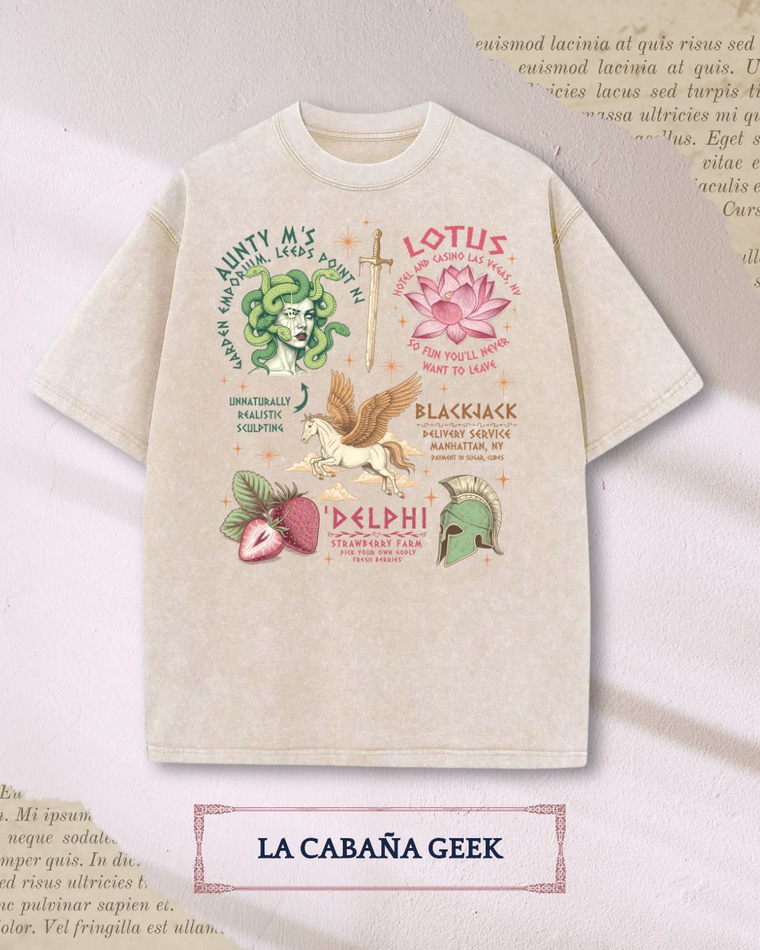 Polera Percy Jackson - Medusa, Lotus, Delphi & símbolos.