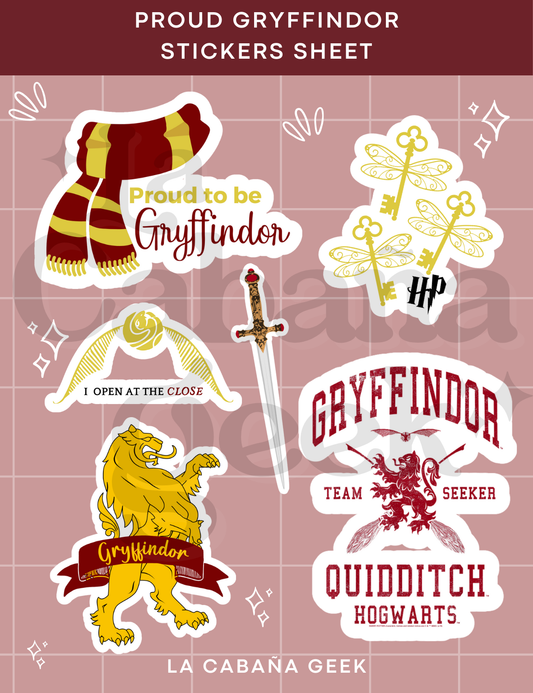 Stickers Sheet - Gryffindor  - Harry Potter.