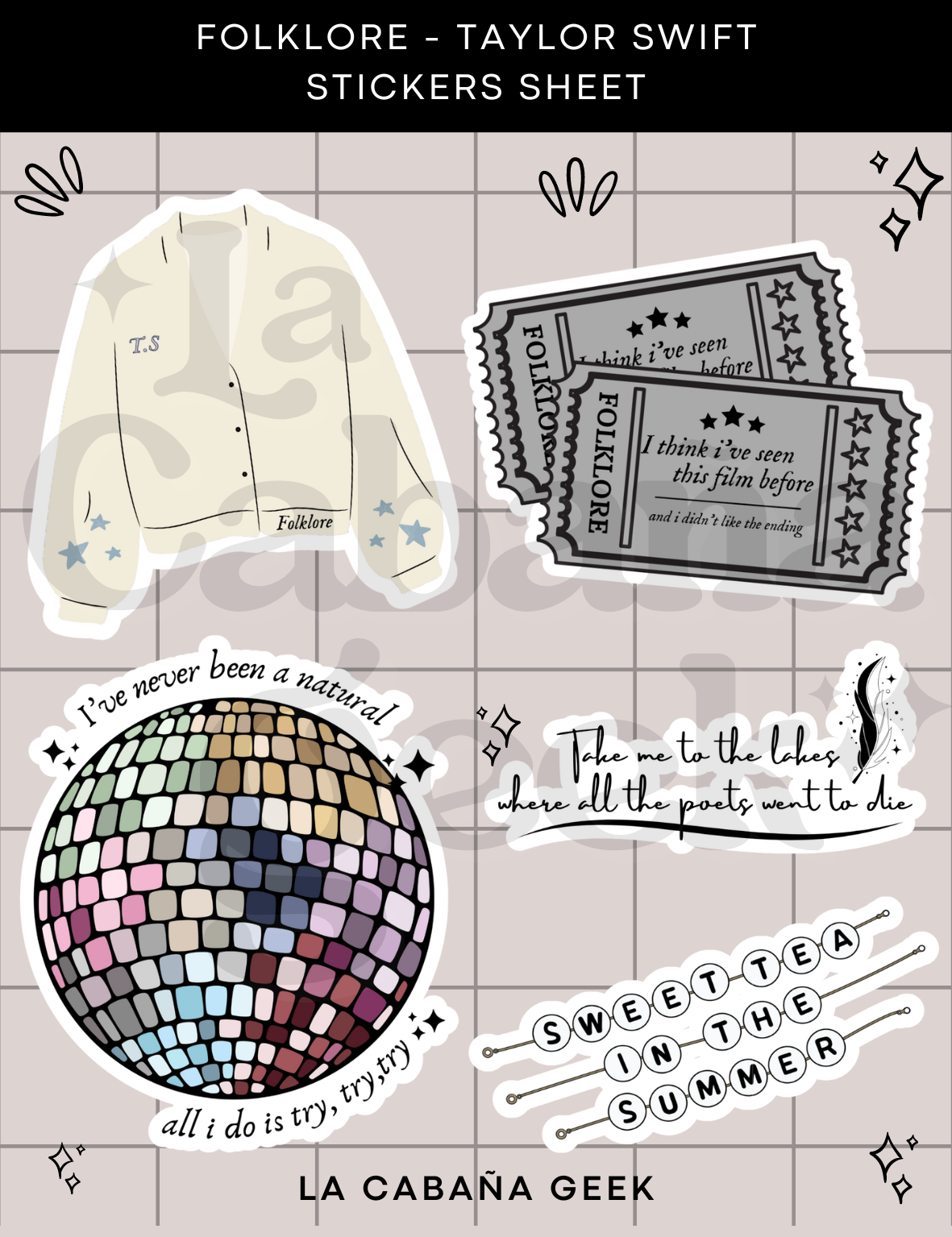 Stickers Sheet - Folklore - Taylor Swift